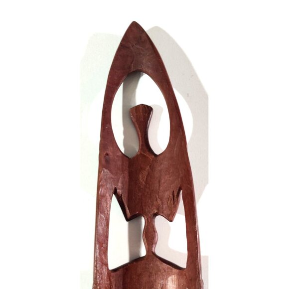 VINTAGE Folk Art Hand Carved Wood Face Tribal Wall Art Woman Long Mask 13.5x3" - Picture 6 of 15